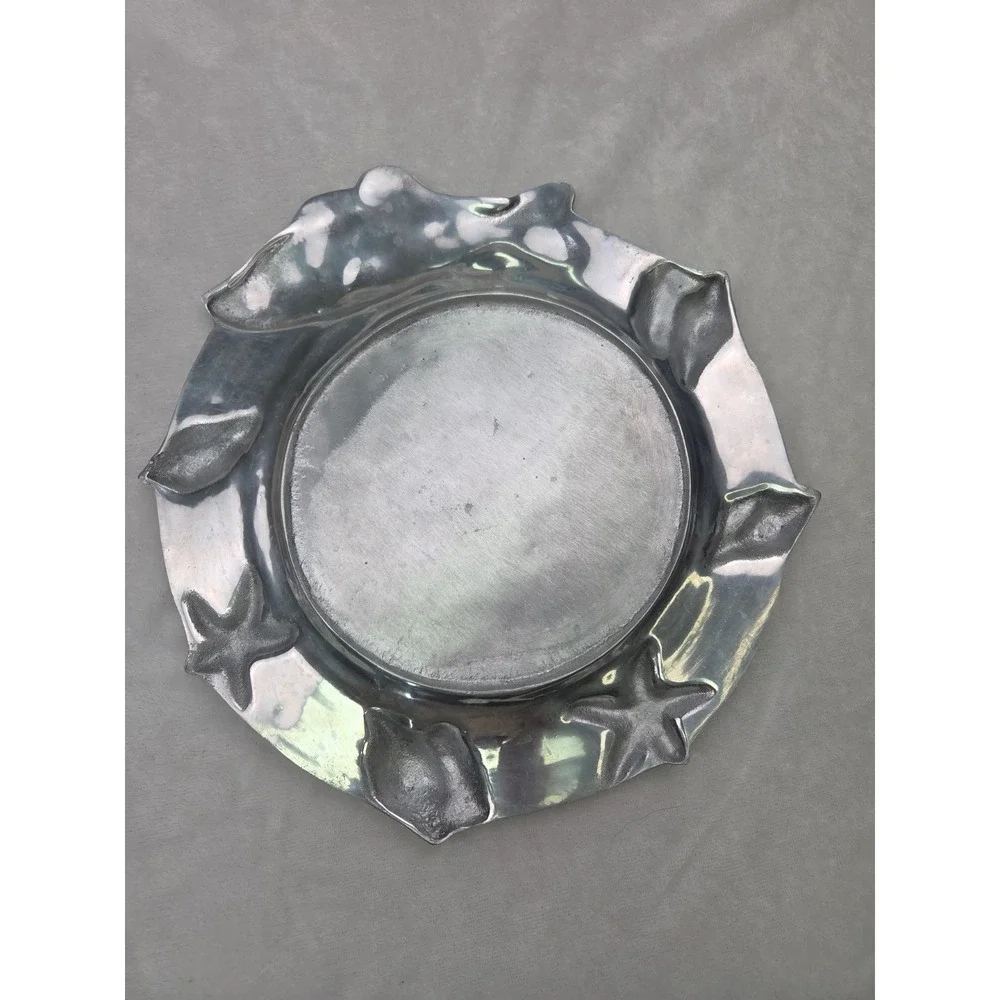 Decorative Tray Fish Starfish Shell Aluminum Silver Serving Platter Plate 13